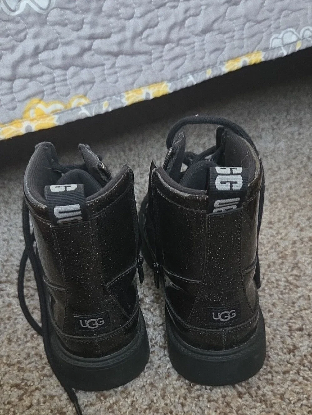 UGG Black Glitter Lace-Up Combat Boots